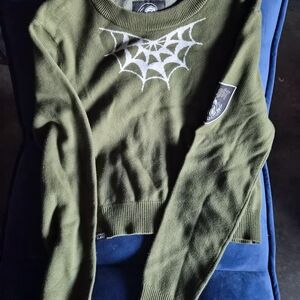 Lurking Class by Sketchy Tank Spider Web GreGreen Sweater with Spider Web Design